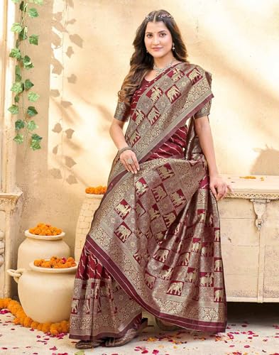 Image of SIRIL Women's Banarasi Silk Saree Pure Silk Saree With Unstitched Blouse Piece