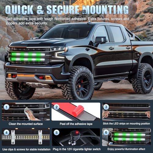 Image of Nilight 2PCS 24 inch Truck Grille Strobe Lights Strip 384 LED Emergency Light Green White Flexible Side Flashing Warning Caution Safety Waterproof Lighting Kit for Trucks Tow Plow Construction Vehicle