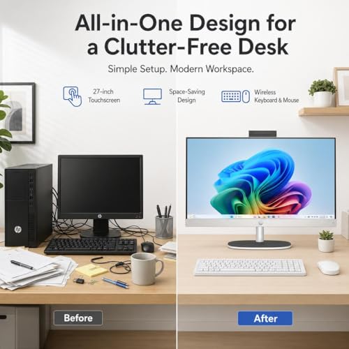 Image of Customized Computer,Create Using HP 27 inch Touchscreen All-in-One PC, AMD Ryzen AI 7 350 Processor, 32 /64GB DDR5 RAM, 2 /4TB SSD, Full HD IPS Display, Copilot+ PC,Wireless KB & Mouse