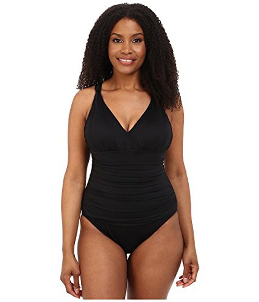 LAUREN by Ralph Lauren Women's Plus Size Beach Club Solid Over The Shoulder Loop Mio One-Piece, Black, 20W