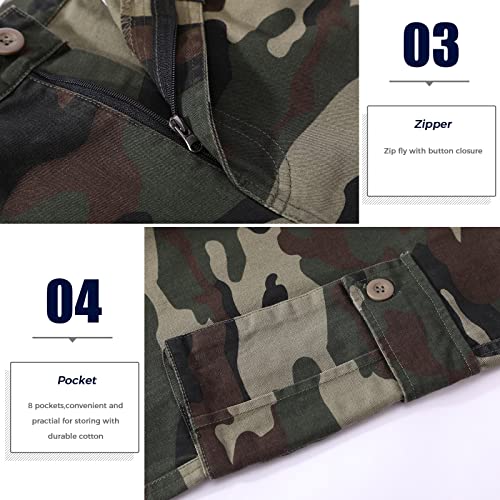 zeetoo Mens Relaxed-Fit Cargo Pants Multi Pocket Military Camo Combat Work Pants4