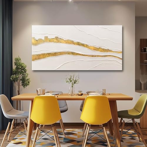 Image of VAYIMDH Minimalist Wall Decor Line Art Gold Modern Wall Art Abstract Green White Textured Artwork for Living Room Dining Room Bedroom Picture 24x48 Inch