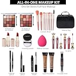 Makeup Kit for Teen Girls, All-in-One Kit with 2X16 Colors Eyeshadow, Liquid Foundation, Eyeliner Pencils, Contouring Stick, Lip Gloss, Eyebrow Pencils & 8 Makeup Brushes (Black) - Image 2