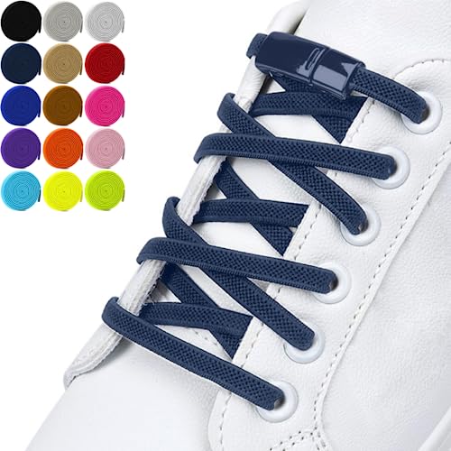Cordones Elasticos Sin Atar - Cordones Ajustables Resistentes con Cierres Magneticos - Aptos en Zapatos y Zapatillas - Para Niños y Adultos (Azul Marino)