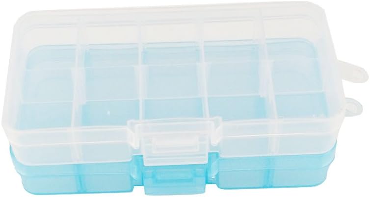 yueton 2 Pcs 10 Compartment Slot Adjustable Jewelry Bead Organizer Box Storage Container Case (Clear+Blue)
