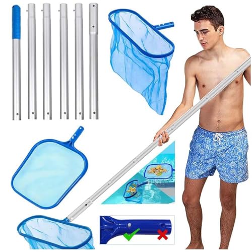 Epuisette de Fond Piscine,Epuisette Piscine Fond,Epuisette de Fond Piscine avec Poteaux Réglables,Piscine Epuisette avec Kit de Nettoyage,épuisette de...