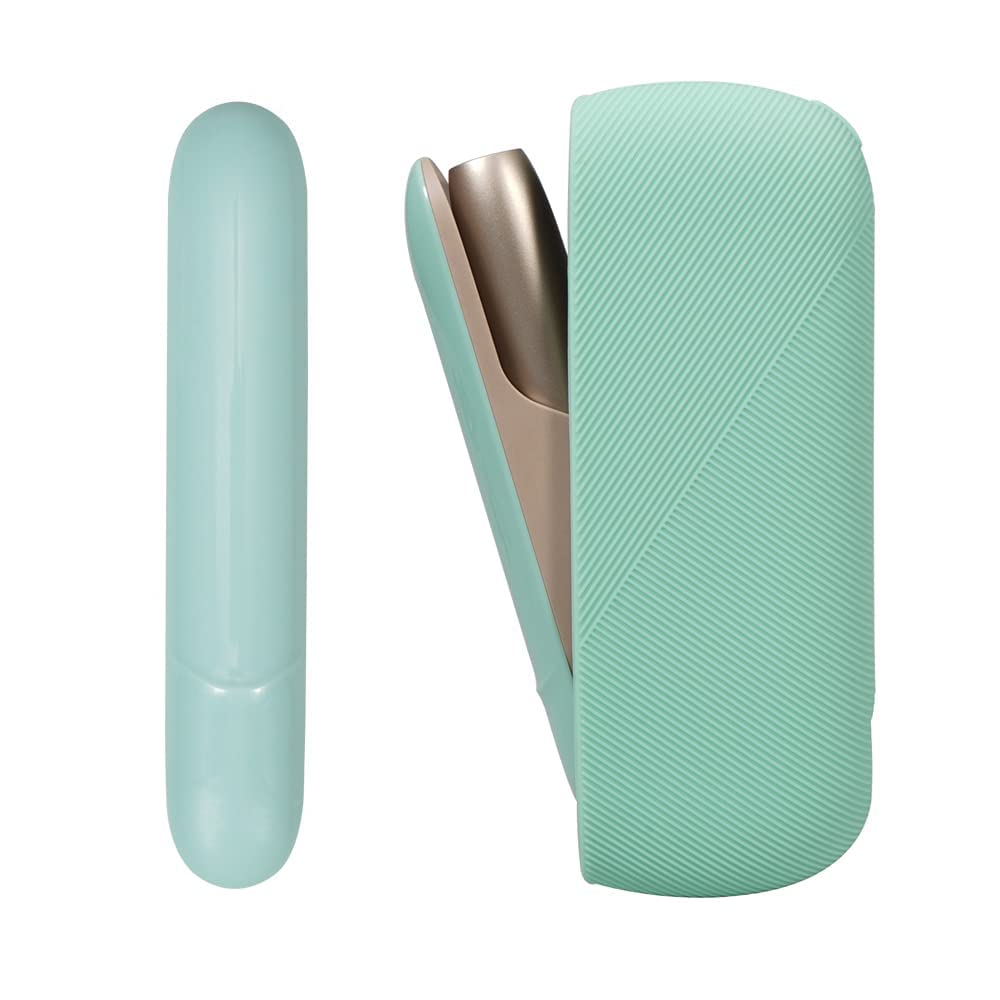 GleamydotGleamydot E-Cigarette Case with Side Protective Cover Case Set for IQOS 3/3 Duo, Portable Holder Pocket Protector consists of Silicone + ABS Plastic Accessories (Grass Cyan)