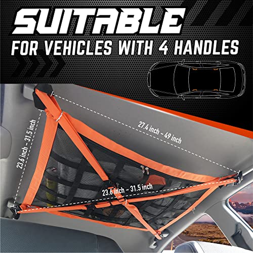 X-Cuirass Premium Car Ceiling Cargo Net Pocket 31.5"X21.6" With Two Additional Buckle Straps, Car Camping Essentials Accessories For Pickup Truck, Jeep, Suv, Sag Resistant Car Roof Storage Net(Orange) #TOP6