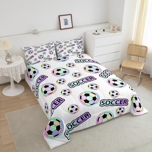 Image of Feelyou Colorful Soccer Ball Coverlet Set Comforter Queen Size for Kids