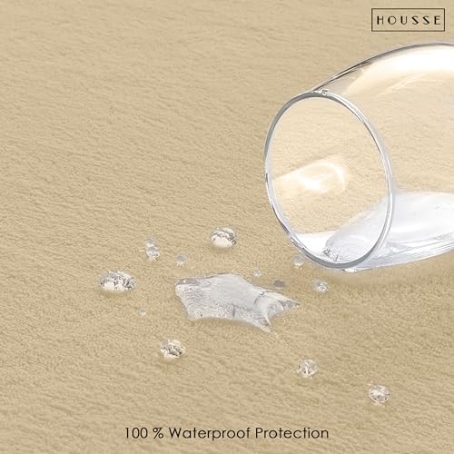 Image of HOUSSE King Size Waterproof Mattress Protector 78 * 84 inch Inches | Premium Bed Mattress Protector Cover | 100% Waterproof | Soft Breathable Fabric | Stretchable Fitted Style | Fits Up to 8 Inch | Beige