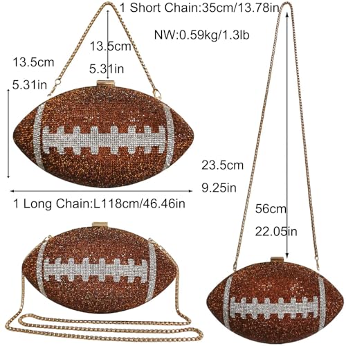 Image of Women Rhinestone Football Shaped Handbag Chain Crossbody Shoulder Bag Football Purse | Rugby, Unique, Novelty, Football
