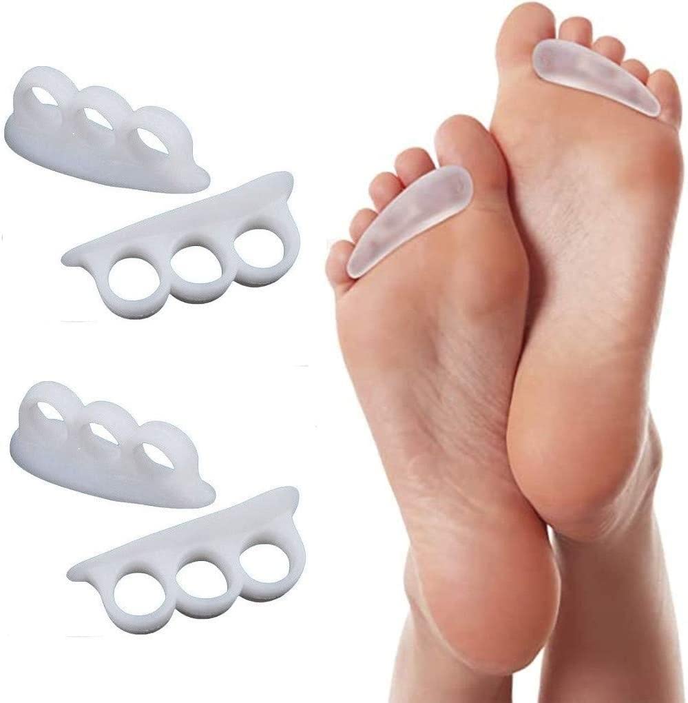 4 Separatori 3 anelli per dita dei piedi, cuscinetti in gel per dita dei piedi a martello in silicone, per sollievo dal dolore per dita a martello, dita sovrapposte,