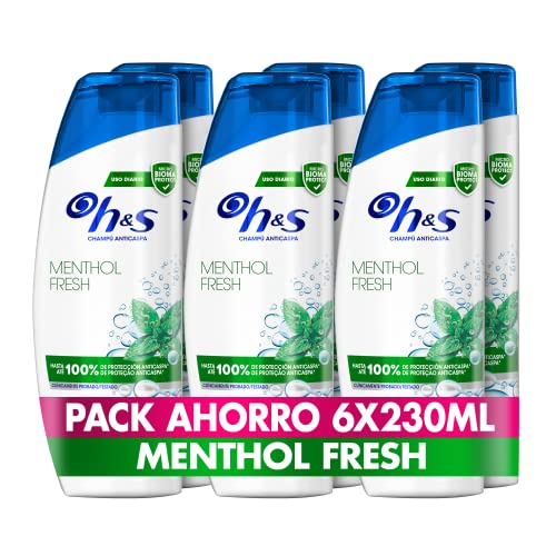 H&S Champú Anticaspa Menthol Fresh, Hasta Un 100% De Protección Contra La Caspa, 230 ml x 6, Old Version