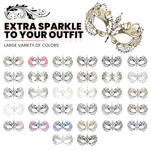Image of Masquerade Mask for Women with Rhinestones - Elegant Metal Half Face Mask for Masquerade Parties, Mardi Gras, & Themed Events