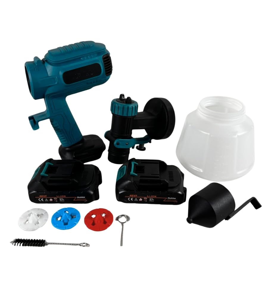Pistola a Spruzzo a Batteria, Pistola a Spruzzo per Vernice Doppia Batteria 48V, Pistola Vernice Elettrica, Serbatoio 1200 ML, Pistola per Verniciare con Accessori