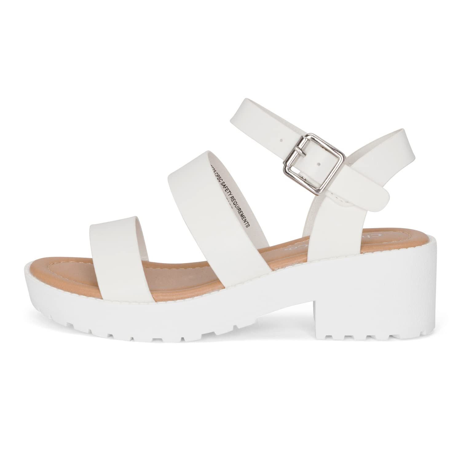 Chariot & Co -Credit(IIS)- Girls/Little Kids/Children Open Toe Strappy Two Band Double Strap Ankle Buckle Platform Lug Sole Chunky Block 1.75" Heel