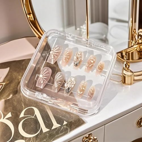 Image of 12pcs 3.4in Press on Nail Storage, 60pcs Upgrade Adhesive Double Sided Tape, 1Pc Big Storage Box, for Nail Display, False Nail Organizer Nail Case