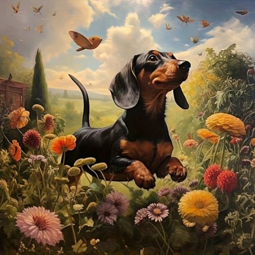 JYXSJYYD 5D DIY Diamond Art Kits for Adults Wildflower Dog Diamond Paintings Kits for Beginners Paint by Diamonds Dot Full Drill Round Art Crafts Home Wall Art Decor 13.8x13.8 inches