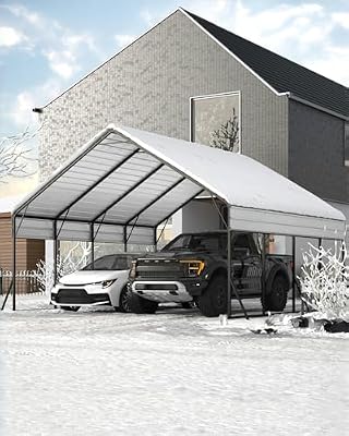 20x20x12.8 FT Metal Carport with Reinforced Frame, Galvanized Steel Roof & Enhanced Base Heavy Duty Car Ports for All-Weather Car Garage Shelter for Car, Truck, Pickup, SUV, Tractor, and Boat