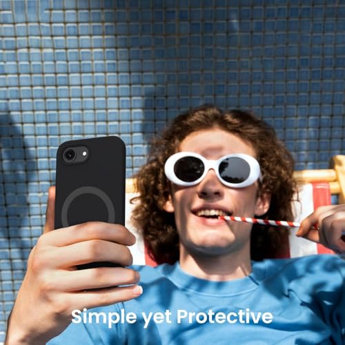 Image of DIZORO Magnetic Silicone Case Compatible for iPhone 16e 6.1-Inch, Compatible with MagSafe, Silky Soft Touch, Shock Absorbing Phone Cover with Camera Lens Full Protection - Black