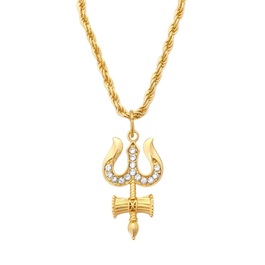 Trishul Damru Pendant Necklace for Men & Women | Gold-Tone Rope Chain with Stone Work | Lord Shiva Spiritual Jewelry Spn2025598-image-25