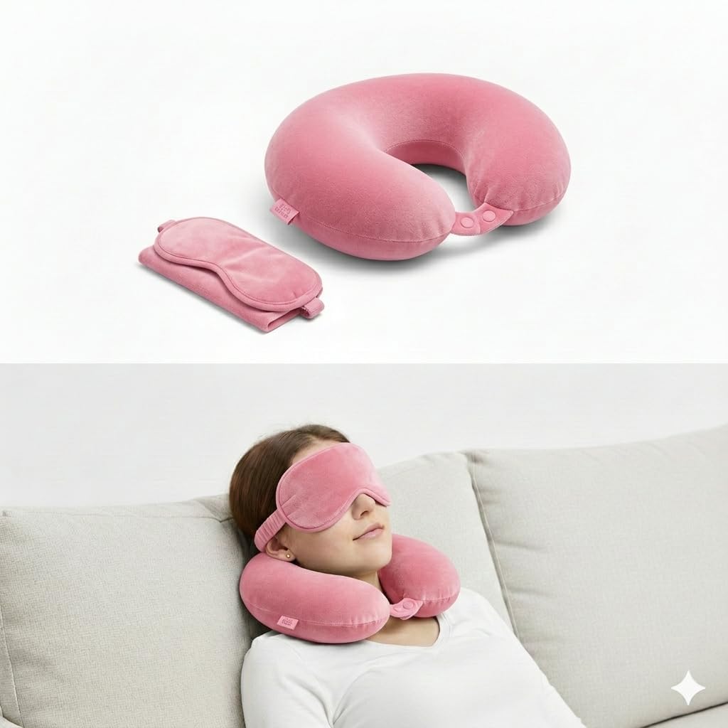Neck Pillow Eye Mask Combo Airplane Travel Pillow with Comfortable