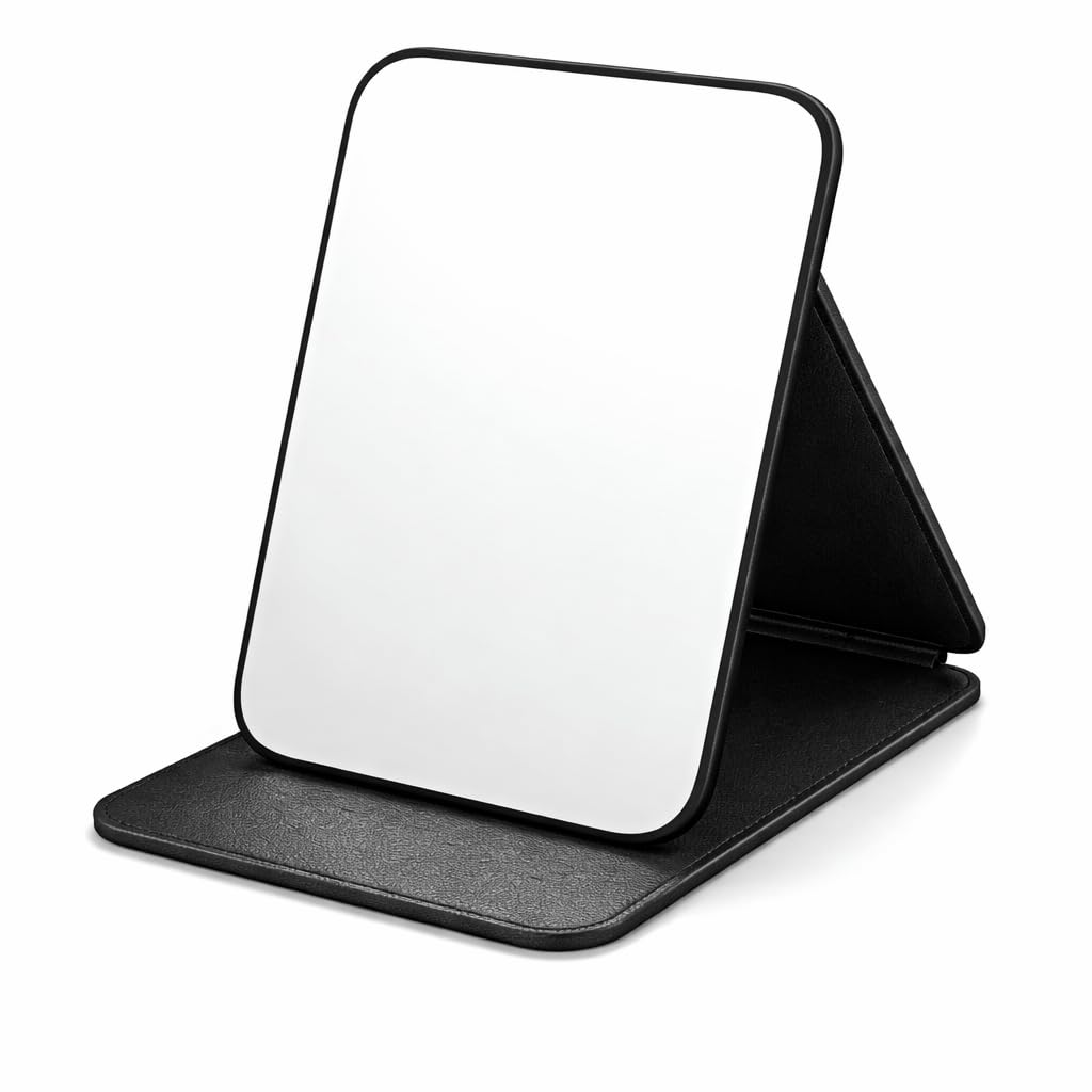 Portable Folding Travel Mirror Ultra-Light PU Leather Makeup Mirror Multi Stand Angle Foldable Tabletop Mirror for Travel, Camping, Office, Personal – 16 x 11 cm-image-14