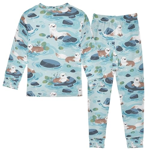 senya Otter on Pond Pajamas Set Long Sleeve Soft Cotton Sleepwear 2 Piece2