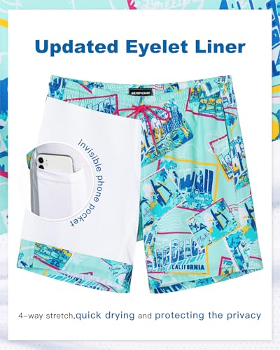 Image of SURF CUZ Mens Swim Trunks with Compression Liner Swim Shorts 7 inch Swimming Trunks Stretch 7 Inch Swim Suits Quick Dry