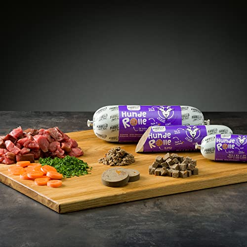 PURBELLO Hunde-Rolle Nassfutter Mix-Paket I - 3 x Pferd, 3 x Ziege, 2 x Lamm - Monoprotein Hundefutter mit hohem Fleischanteil - Hundewurst schnittfest und getreidefrei (8 x 400g)