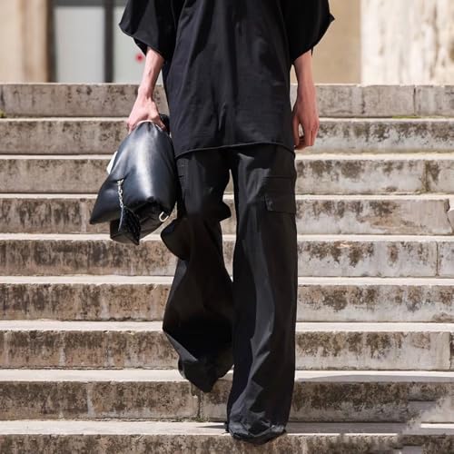 Women's Goth Cargo Pants Unisex Casual Wide Leg Pants Baggy Elastic Waist Drawstring Trousers4