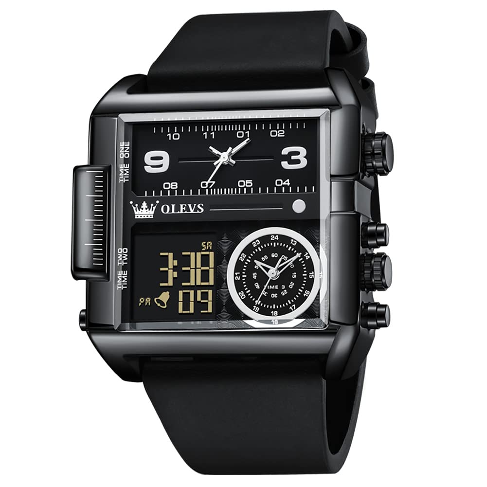 Sponsored Ad - Men's Sport Watch Large Face Digital & Analog Quartz Wrist Watch with LED Square Multi-Time Zone Waterproof Stopwatch
