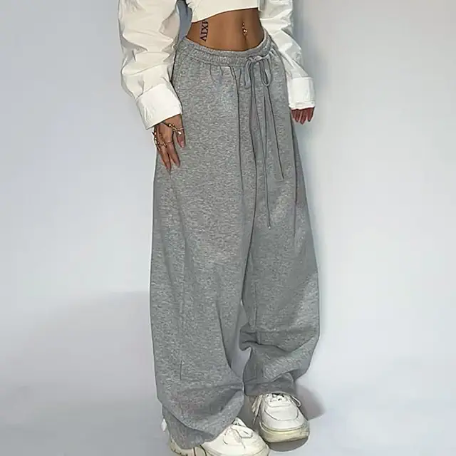 Women's Wide Leg Joggers - Yoga Pants Gina Tricot - XL Grey Baggy Sweatpants