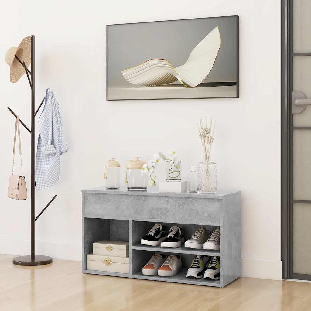 Panca per scarpe con cassetto, legno composito grigio cemento, 80x30x45 cm