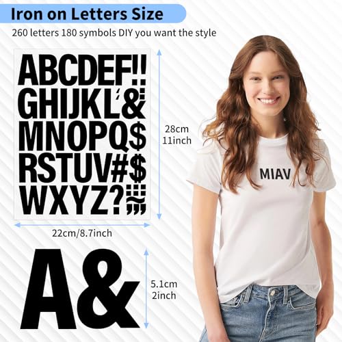 Image of 10 Sheets 440 Pieces Iron on Letters for Clothing, 2 Inch Heat Transfer Letters, Black Iron on Vinyl Letters with A-Z PU Alphabets Sticker for Fabric, Jersey T-Shirt Printing DIY Craft