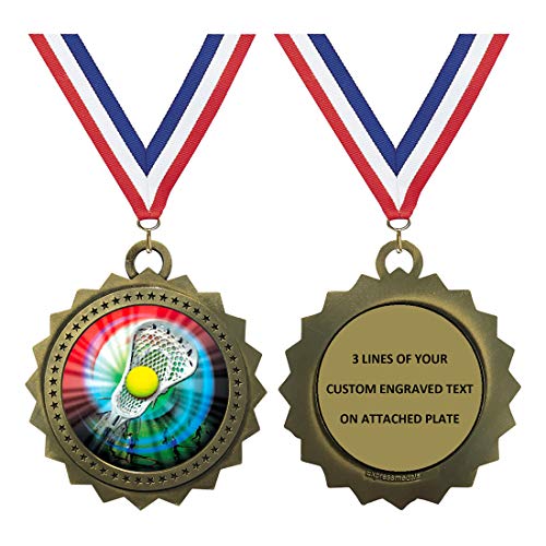 Lacrosse Gold Large 3 Inch Engraved Medals Trophy Award Personalized Free D03-MY431 1PK