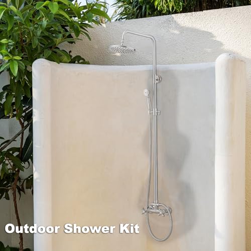 Outdoor Shower Kit Bathroom Shower Feature Brushed Nickel | Alta Presión, Montaje en Pared, Modos de Spray Dual, Resistente al Óxido, Ahorra Espacio miniatura 2
