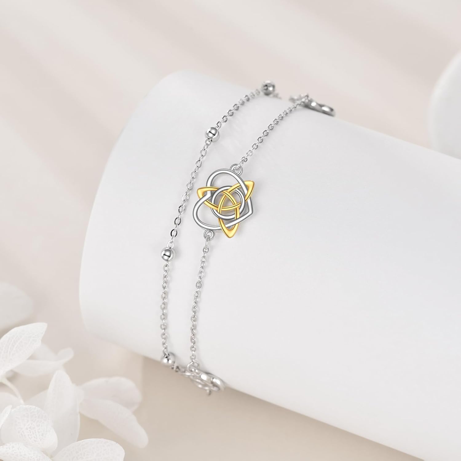 VONALA Layered Sterling Silver Bracelets Celtic Knots/Evil Eye/Butterfly/Heart/Stethoscope/Hamsa Hand of Fatima Charm Link Chain Layered Bracelet Jewelry Gifts for Women - Image 3