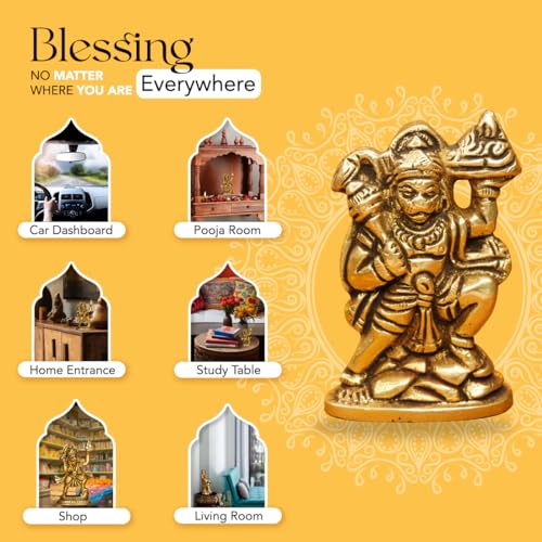 Image of Ekhasa 100% Pure Brass Hanuman Ji Murti for Home Puja (Size: 6 cm) | Lord Hanuman Idol for Desk, Car and Home Decor | Balaji Idol | Bajrangbali Murti | Bahubali Hanuman Idol