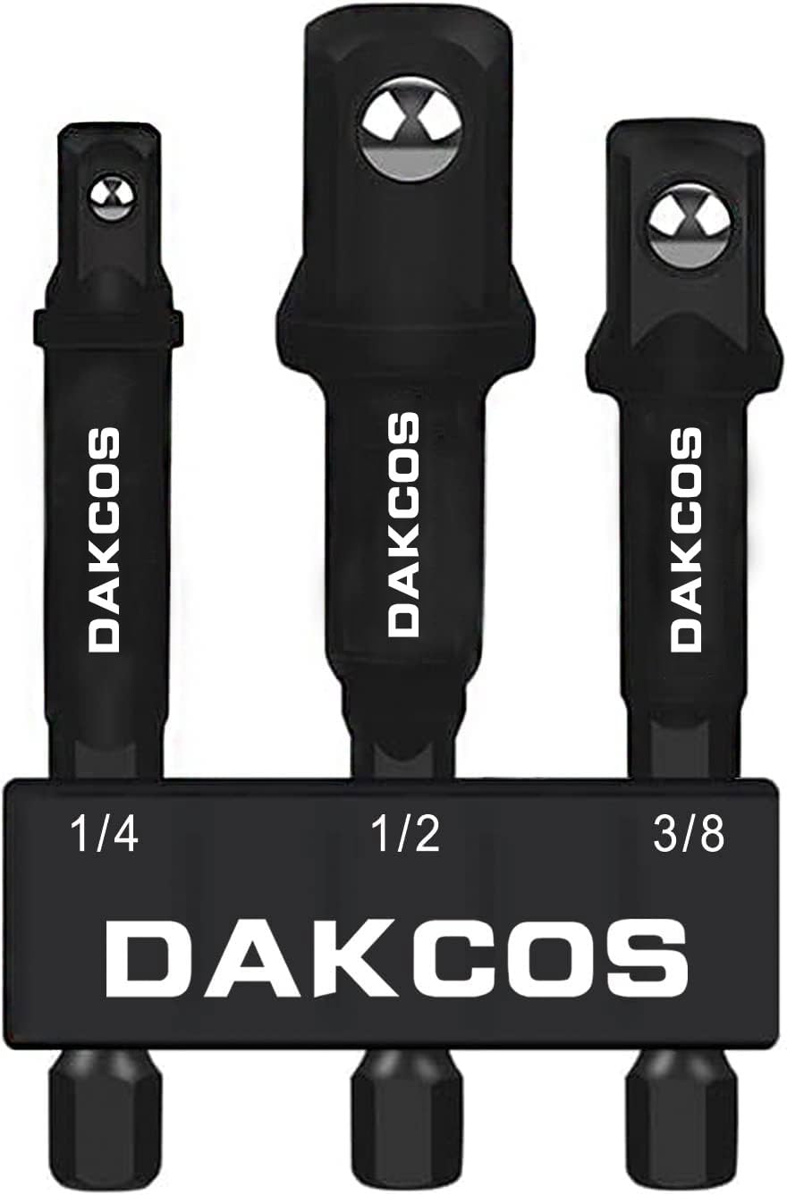 DAKCOS Juego de 3 Adaptadores de Dado de Grado Impacto de 1/4 3/8 1/2 Pulgadas, Adaptadores Reductores de Impacto, 7.5cm de Longitud