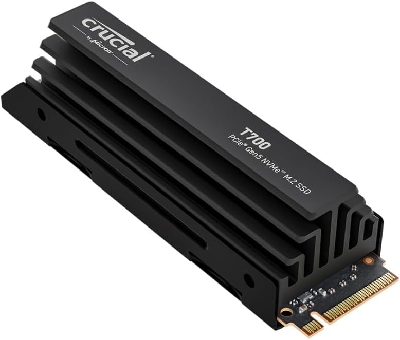 T700 PCIe Gen5 NVMe 2TB SSD with Heatsink, Up to 12,400MB/s, TLC NAND, Intel & Ryzen Compatible, for Hardcore Gaming & High-Speed Storage, Solid State Drive - CT2000T700SSD5