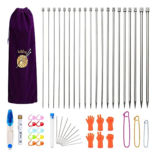 Smilbaley 22Pcs Stricknadel-Set, Bunte Stricknadeln, Stricknadeln Set, Lange gerade Stricknadeln, Stricknadeln, Stricknadeln Metall, mit Stricken Zubehör, Knitting Needles Kit für Anfänger und Profis