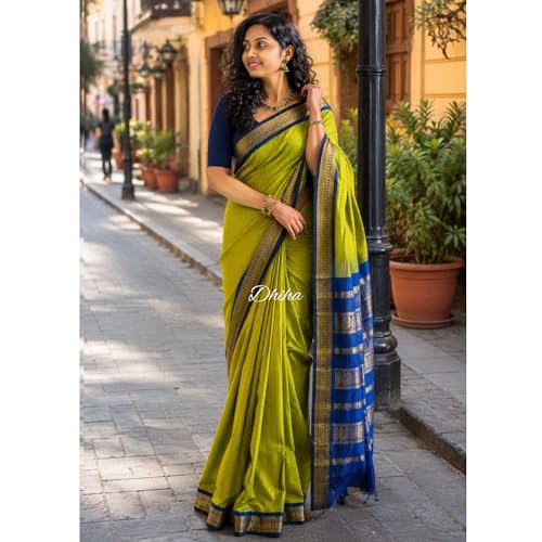 Image of Gadwal Cotton Silk Checked Saree for Women | Pure Kalyani Cotton Checked Saree with Zari Border Tassels & Blouse | Kanjivaram Linen Silk | Handloom Weave