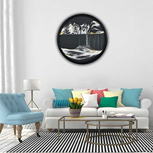 ETULLE Moving Sand Art, Flowing 3D Dynamic Moving Sand, 17.3inches Round Glass Frame Wall Mount Meditation Sand Art, Quicksand Painting Hourglass, Art Dynamic Sand Picture Gift