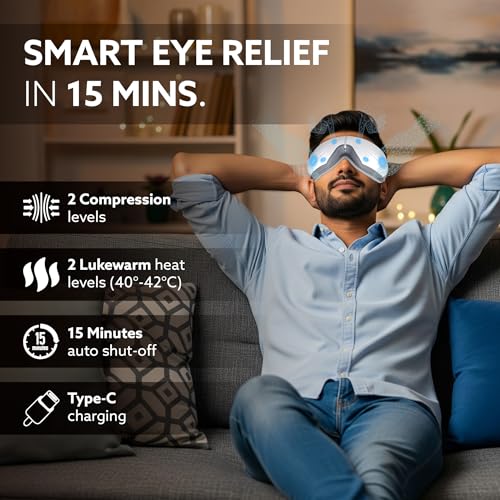 Image of AGARO Supreme Eye Massager with Lukewarm Heat, Relax, Reduce Eye Strain, Relief from Stress, Air Compression Massage, 180 Foldable, 5 Modes, Bluetooth Music, Improves Sleep