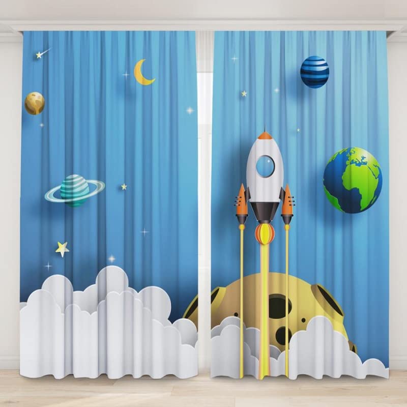 DHEBA FASHION 3D Space Printed Polyester Fabric Curtains for Bed Room, Living Room Kids Room Color Blue Window/Door/Long Door (D.N.28) (4 x 7 Feet (Size: 48 x 84 Inch) Door, 2)