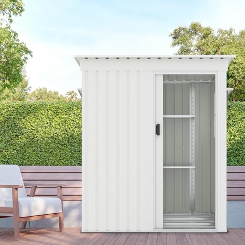 STPZHXC 物置 屋外 大型 倉庫 大型物置 戸外収納庫 防水/耐侯 収納可能 ガーデン/庭/田畑/農場 頑丈 大容量 スチール 引き戸 補強フレーム付き 窓付き 底板なし(ホワイト, 棚あり)