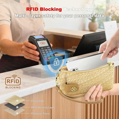 Image of Wristlet Wallets for Women, Leather Card Phone Holder RFID Blocking Large Capacity Clutch Purse Perfect for Ladies Daily Use and Travel - Apricot