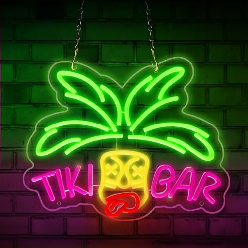 Image of Tiki Bar Neon Light Sign Dimmable LED Neon Sign Tiki Neon Light Up Sign for Wall Beer Bar Man Cave Pub Store Party Club Bistro Restaurant Luau Beach Hawaii Party Decoration