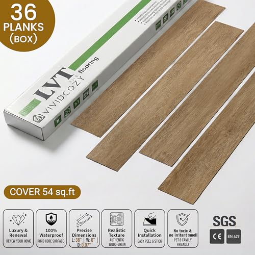 Image of Waterproof Peel and Stick Floor Tile, 54 Sq.Ft Natural Blonde Maple Vinyl Flooring, Easy DIY-Install & Durable for Kitchen, Bedroom, Bathroom, RVs, Rental-Friendly (36-Planks 6 inchx36 inch)